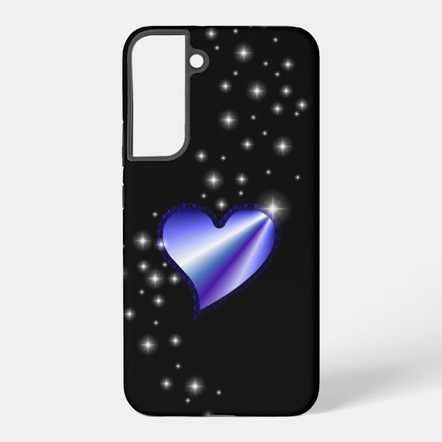 Purple Rainbow Heart with Stars on black Samsung Galaxy S22+ Case (Back)