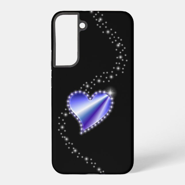 Purple Rainbow Heart with Stars on black Samsung Galaxy S22+ Case (Back)