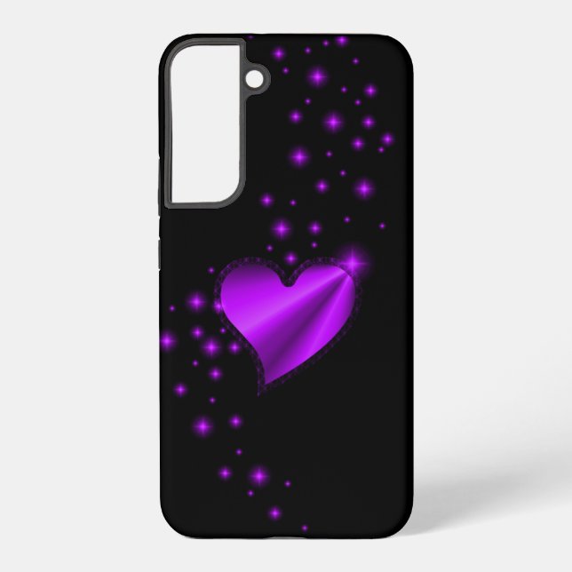 Purple Rainbow Heart with Stars on black Samsung Galaxy S22+ Case (Back)