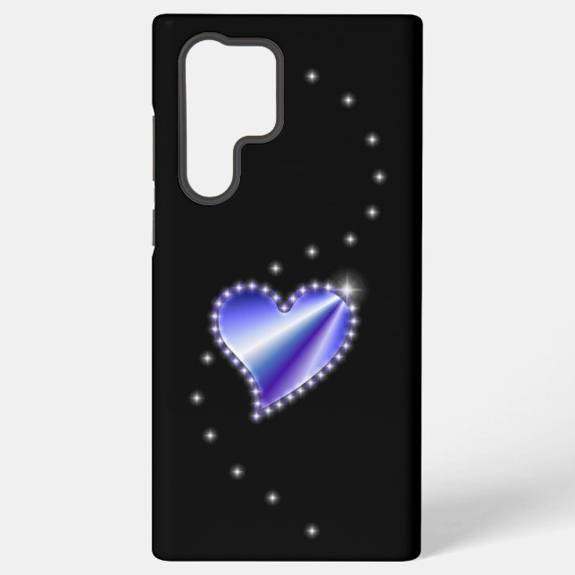 Purple Rainbow Heart with Stars on black Samsung Galaxy S22 Ultra Case (Back)