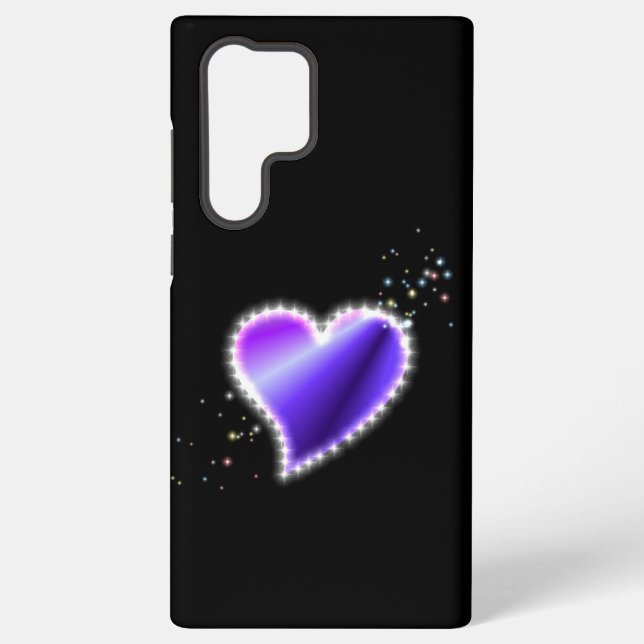Purple Rainbow Heart with Stars on black Samsung Galaxy S22 Ultra Case (Back)