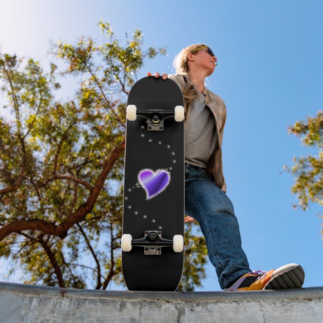 Purple Rainbow Heart with Stars Skateboard (Outdoor 1)