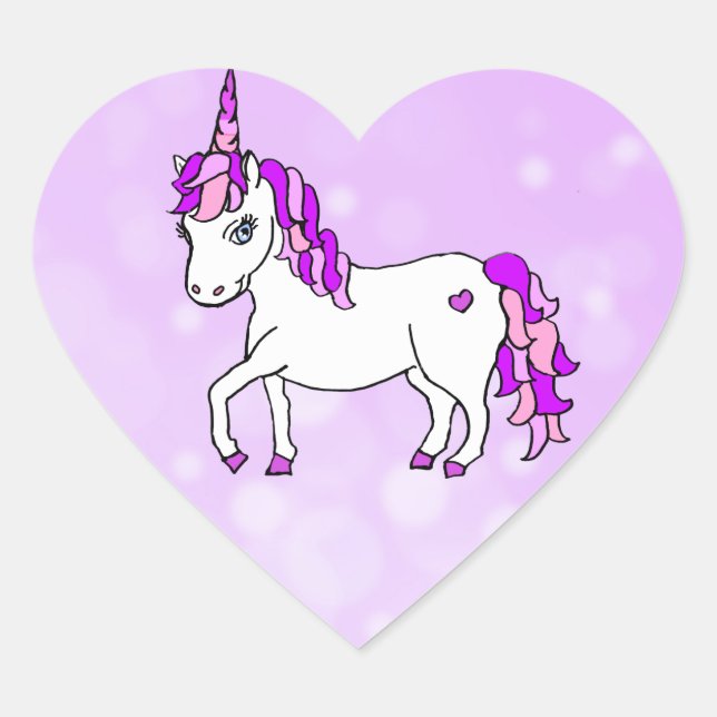Purple Rainbow Horned  Unicorn Heart Sticker (Front)