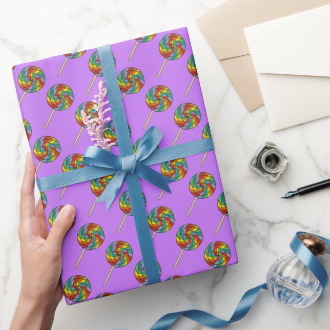 Purple Rainbow Lollipop Lollies Candy Store Sweets Wrapping Paper (Gifting)