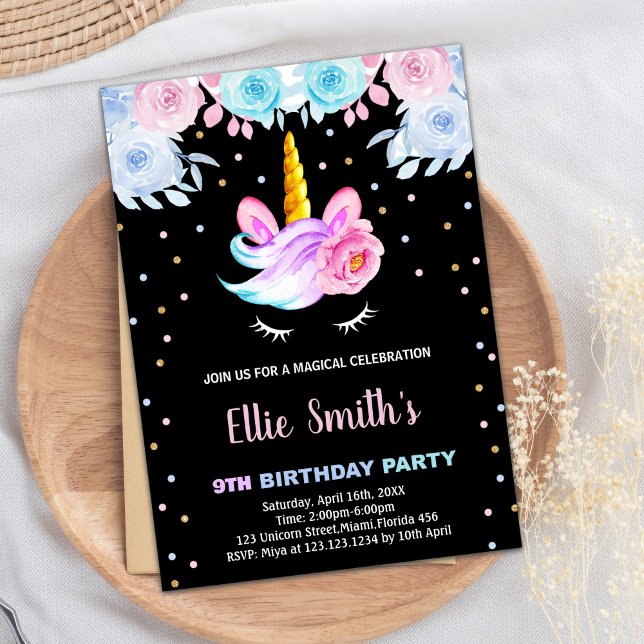 Purple Rainbow Pink Unicorn Birthday Invitations (Purple Rainbow Pink Unicorn Birthday Invitations)