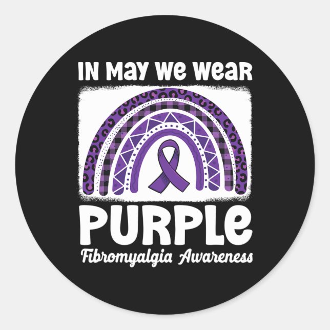Purple Rainbow Support Fibro Warrior Fibromyalgia  Classic Round Sticker (Front)