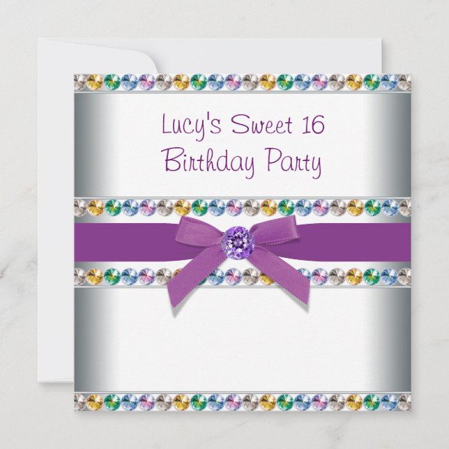 Purple Rainbow Sweet 16 Party Invitation (Front)