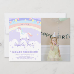 Purple Rainbow Unicorn Birthday Invitations photo