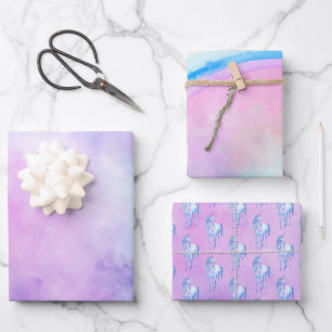 Purple Rainbow Unicorn Wrapping Paper Sheet