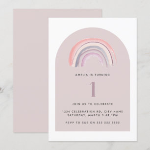 Purple Rainbow Watercolor First Birthday Invitation