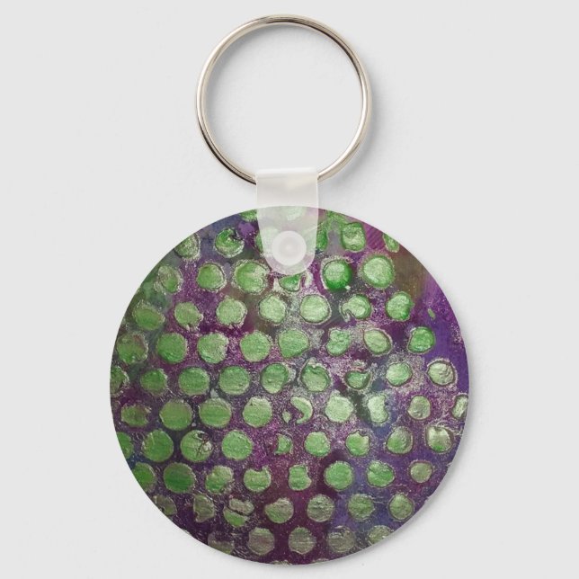 Purple Raine, Abstract  in Purple and Green Dots Key Ring (Front)