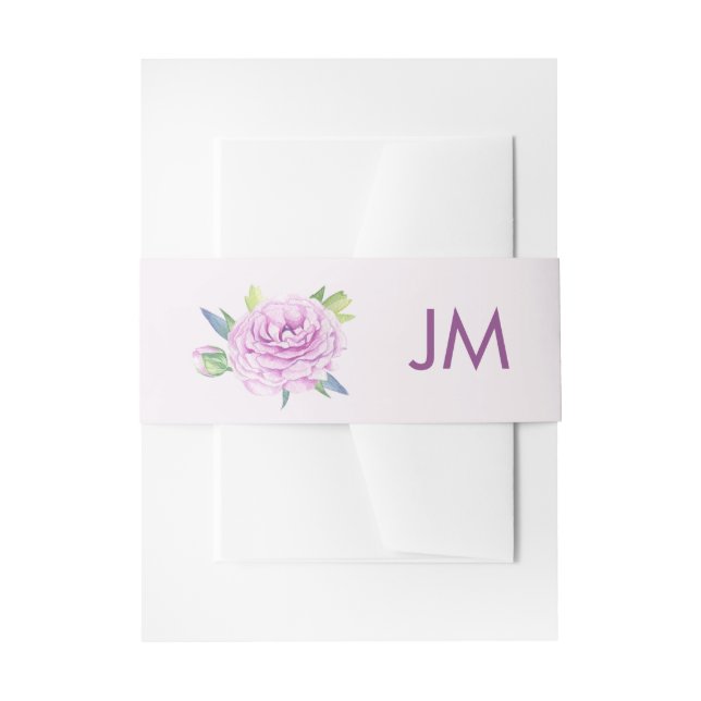 Purple Ranunculus Monogram Floral Spring Wedding Invitation Belly Band (Front Example)