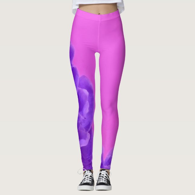 Purple Raspberry Floral Pattern Leggings (Front)