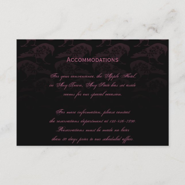 Purple Raven Gothic Wedding Accomodations Enclosure Card (Front)