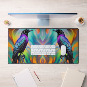 Purple Raven, northern lights background Desk Mat