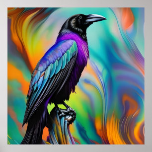 Purple Raven,  northern lights background Poster