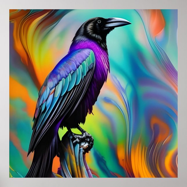 Purple Raven,  northern lights background Poster (Front)