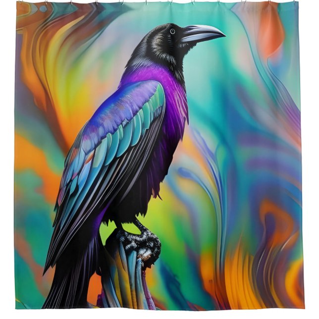 Purple Raven,  northern lights background Shower Curtain (Front)