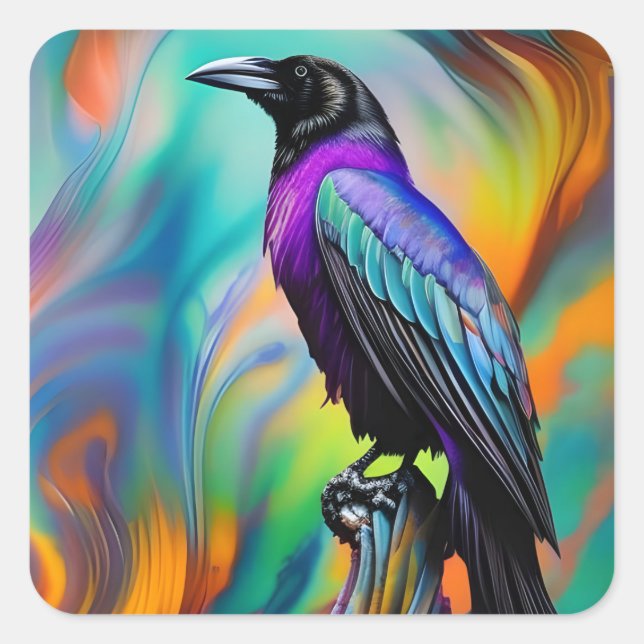Purple Raven,  northern lights background Square Sticker (Front)