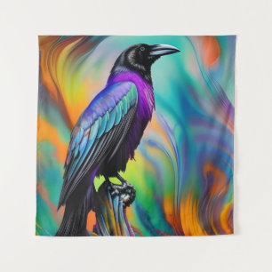 Purple Raven,  northern lights background Tapestry