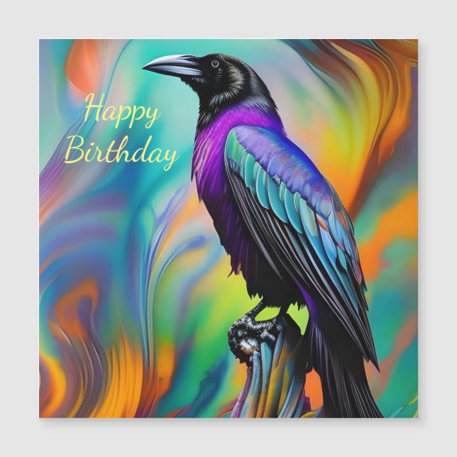 Purple Raven, Northern Lights Birthday Magnetic Invitation (Front)