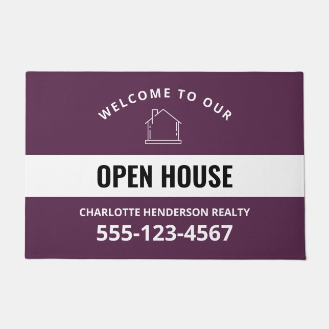 Purple Real Estate Logo Open House Welcome Doormat (Front)