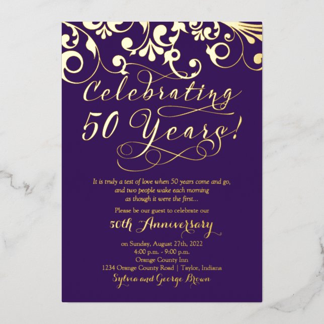 Purple Real Gold 50th Wedding Anniversary (Front)