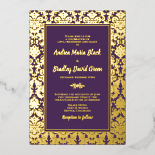 Purple Real Gold Foil Damask Wedding