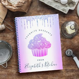Purple Recipe Cookbook Cupcake Glitter Bakery Chef Notebook