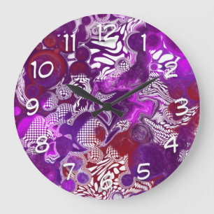 Purple Red Abstract Modern Fluid Art Marble  Large Clock