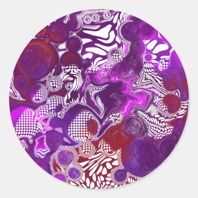 Purple Red Abstract Modern Marble Fluid Art   Classic Round Sticker (Front)