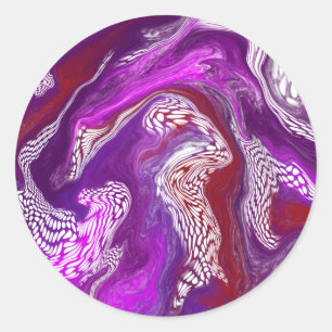Purple Red Abstract Modern Marble Fluid Art  Classic Round Sticker