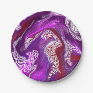 Purple Red Abstract Modern Marble Fluid Art  Paper Plate