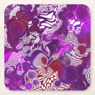 Purple Red Abstract Modern Marble Fluid Art Square Paper Coaster