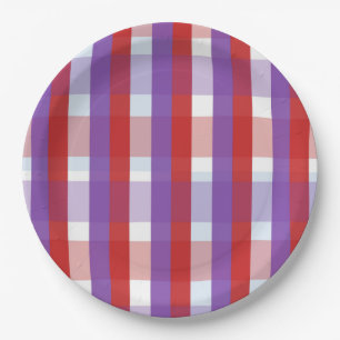 Purple, Red and Pink Gingham Paper Plate