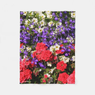 Purple, Red, and White Annual Flowers Fleece Blanket