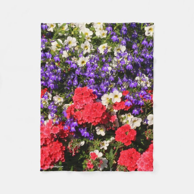 Purple, Red, and White Annual Flowers Fleece Blanket (Front)