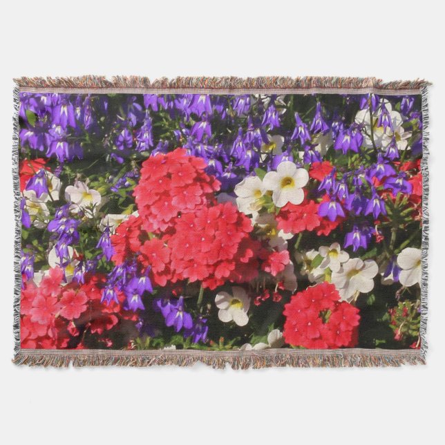 Purple, Red, and White Annual Flowers Throw Blanket (Front)
