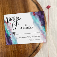 Purple Red Aqua Abstract Watercolor Wedding RSVP