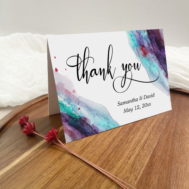 Purple Red Aqua Watercolor Modern Thank You (Creator Uploaded)