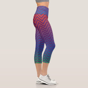 Purple, Red, Blue & Green Vintage Chevron Stripes Capri Leggings