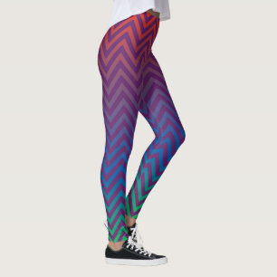Purple, Red, Blue & Green Vintage Chevron Stripes Leggings