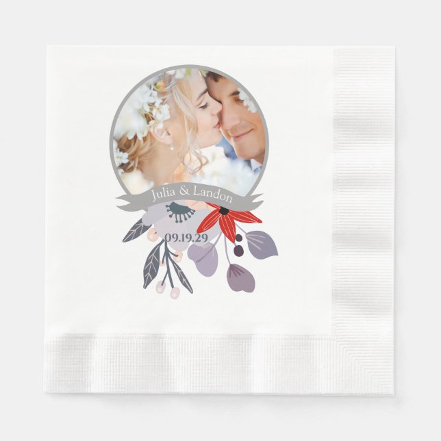 Purple Red Blush Pink Blue Floral Wreath Wedding Napkin (Front)