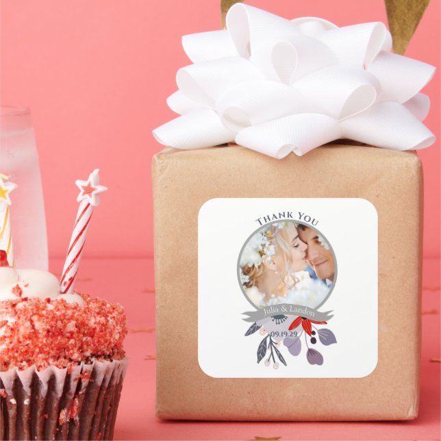 Purple Red Blush Pink Blue Floral Wreath Wedding Square Sticker (Party)