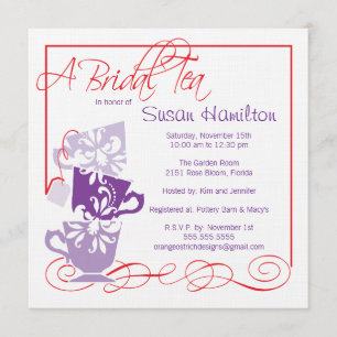 Purple & Red Bridal Shower Invitation - Tea