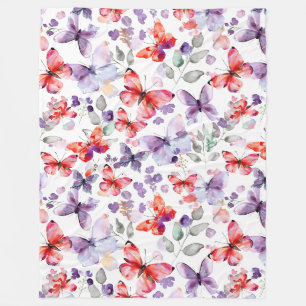 Purple Red Butterflies Fleece Blanket