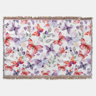 Purple Red Butterflies Throw Blanket