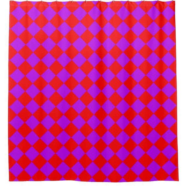 Purple Red Chequered Diamond Pattern  Shower Curtain (Front)
