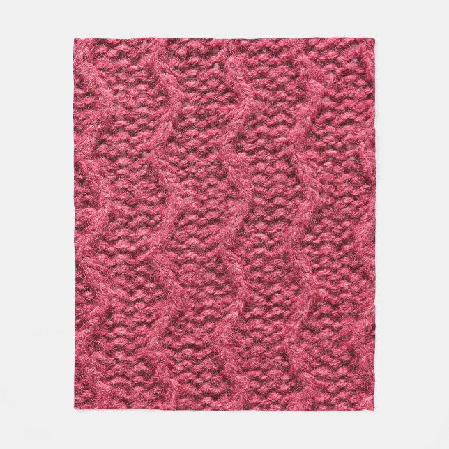 Purple red, cherry knitted sweater texture fleece blanket (Front)