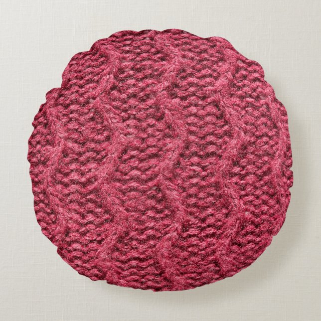 Purple red, cherry knitted sweater texture round cushion (Front)